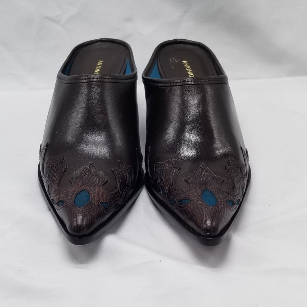 Antonio Melani All Leather Western Style Mules w/ kitten heels 6.5M